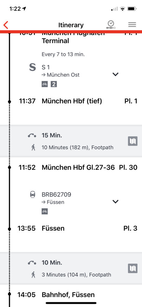 Deutsche Bahn iPhone directions to Schloss Neuschwanstein